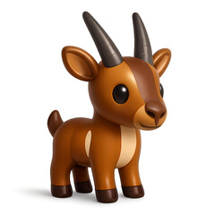 Cute cartoon goat standing upright with large black horns, suitable for animal characters, storybooks, or digital farmscapes