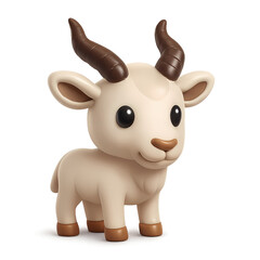 Adorable cream-colored cartoon goat with curled brown horns, perfect for digital illustrations, farm learning materials, or animal stories