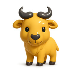 Cute yellow cartoon bull with dark curled horns and bright smile, suitable for farm designs, zodiac content, or educational materials