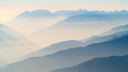 Misty mountain layers at dawn mountains sunrise