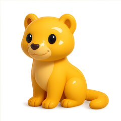 Adorable 3D cartoon lion cub with big eyes sitting on white background