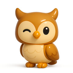 Winking 3D cartoon owl with rounded body and cute expression. Perfect for forest stories, kids’ books, and night-themed educational art