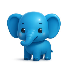3D render of a cute blue cartoon elephant with big ears and a smiling face. Glossy, toy-like design isolated on white