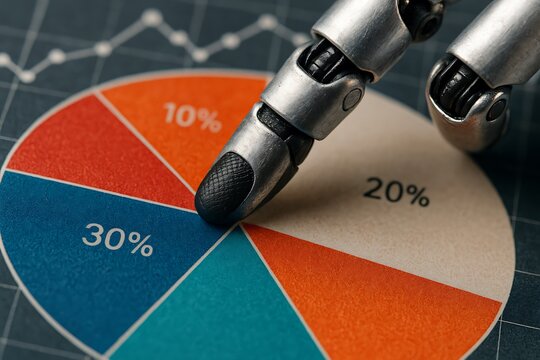 Robotic Hand Touching Financial Pie Chart – Macro AI Finance Concept - Powered by Adobe