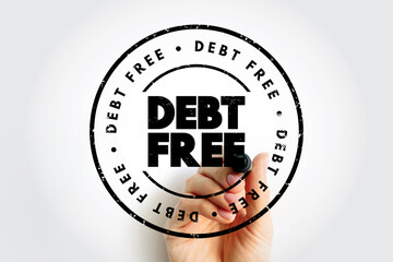Debt Free text stamp, business concept background