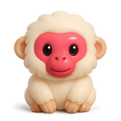 3D cartoon snow monkey with red face and fluffy cream fur. Cute and cuddly style, ideal for kids’ books or Asian wildlife designs