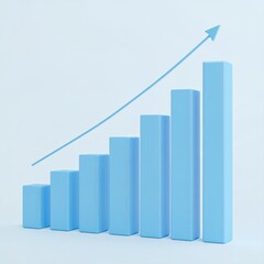3D Rendered Blue Bar Graph Illustrating Business Growth with Ascending Trend Line Against a Clear Background