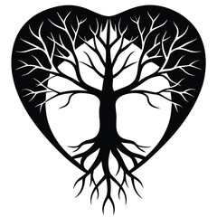 A Tree Silhouette with Roots Forming the Shape of a Brain