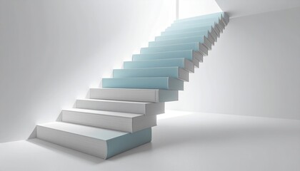 Obraz premium Abstract Staircase Construction Made From Financial Books In Blue And White Isolated Background Depicting Savings And Investment