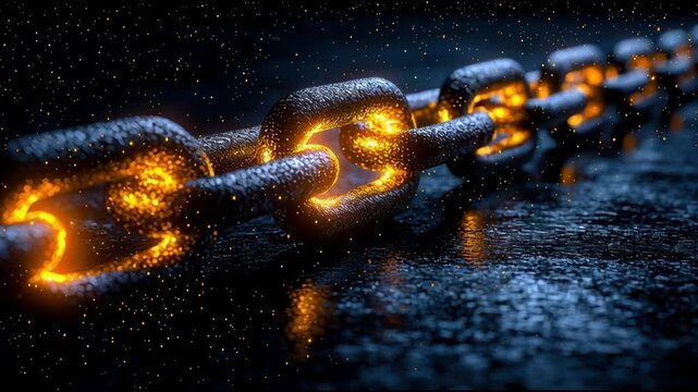 A chain of fire symbolizing the strength and security of privacy-preserving cryptographic techniques in digital age. Glowing Chain Symbolizing Cryptographic Security &ndash; Animated Video Version