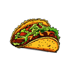 Vibrant and delicious hard-shell taco illustration. A stylized graphic of classic Mexican fast food, perfect for menus and culinary designs.