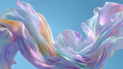 Obraz premium Abstract Flowing Iridescent Fabric on Blue Background