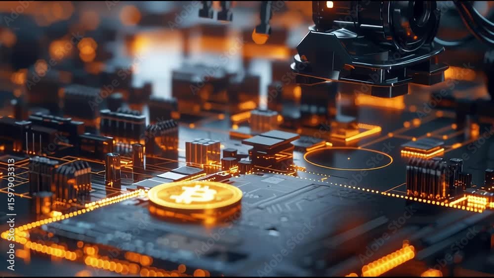 Poster bitcoin coin illustrating real-time crypto payment infrastructure visualizer concept for financial t