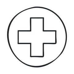 Obraz premium Simple black outline cross symbol inside circle design