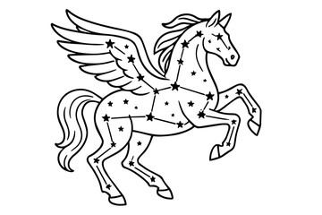 Celestial Pegasus Constellation Isolated Vector Coloring Page