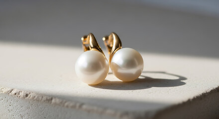 Elegant Pearl Earrings with Gold Details Bathed in Natural Light