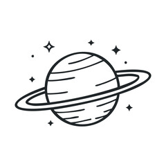 Saturn-like planet illustration with rings and stars in minimalist style