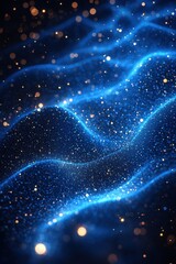 Obraz premium Abstract blue waves and glowing particles in a starry digital background