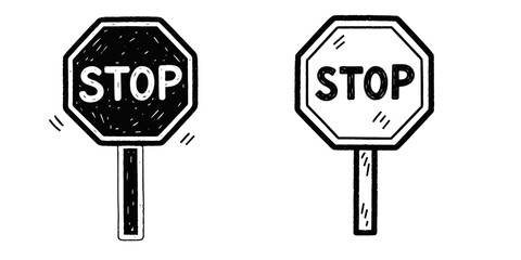 Chalk drawing style stop sign illustration on transparent background  