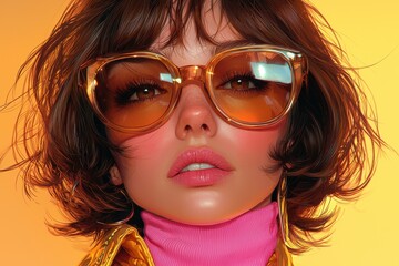 Fashionable woman wearing orange sunglasses and pink top with a modern vibe