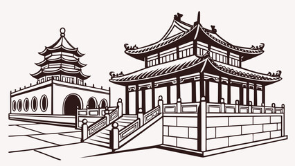 chinese temple architecture vector silhouette illustration 
