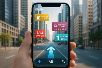 Augmented reality city navigation with shop information smartphone street