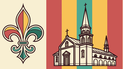 Obraz premium vector illustration of a church and fleur de LIS 