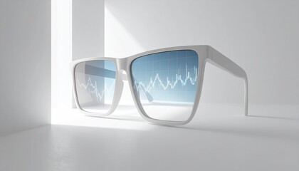 Futuristic Smart Glasses Displaying Financial Data Against A Bright White Background