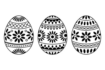 Fototapeta premium Three easter eggs with floral and geometric patterns are isolated on white background, perfect for spring holiday designs