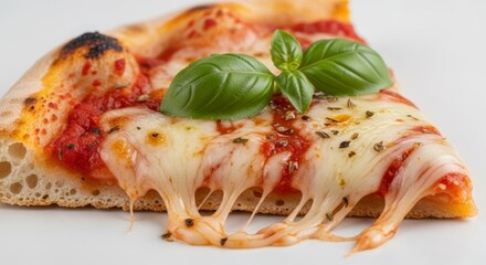 Close up of delicious pizza slice