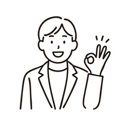 Businessman giving OK sign, minimal line art illustration