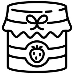 Outline icon of a jar with strawberry jam. Clean vector line style with editable stroke. Perfect for food and autumn themes.