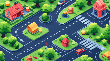Isometric road construction element Road tiles icon Online game elements or infographics object flat 3D isometric buildings and landmarks collection vector illustration