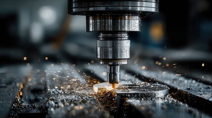 Vertical milling machine performs high-precision manufacturing, symbolizing mechanical excellence, industrial engineering, and smart automation in metal production lines.