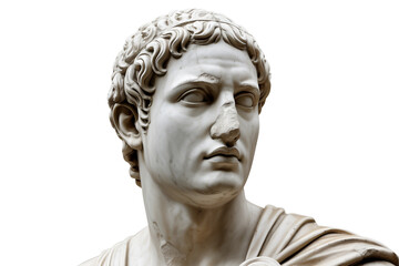 Obraz premium Isolated on white background, a marble bust of a roman emperor stands as a testament to ancient history and classical art