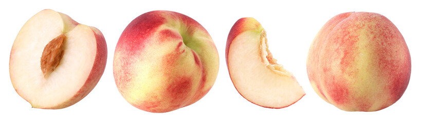 peach (Honey Peach), half and slices fruit isolated, transparent PNG, PNG format, Fresh peaches