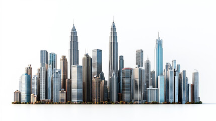 Fototapeta premium Kuala Lumpur skyscrapers Malaysia depicted against a white background