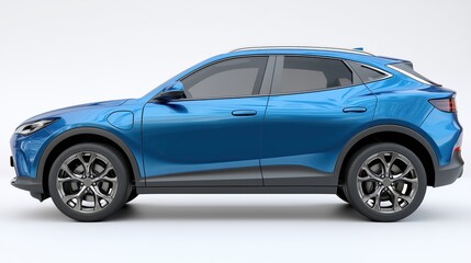 Fototapeta premium Sleek Blue Electric SUV Side View on White Background for Modern Vehicle Design