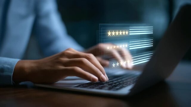 Person typing on a laptop and tablet, interacting with a dynamic feedback interface.