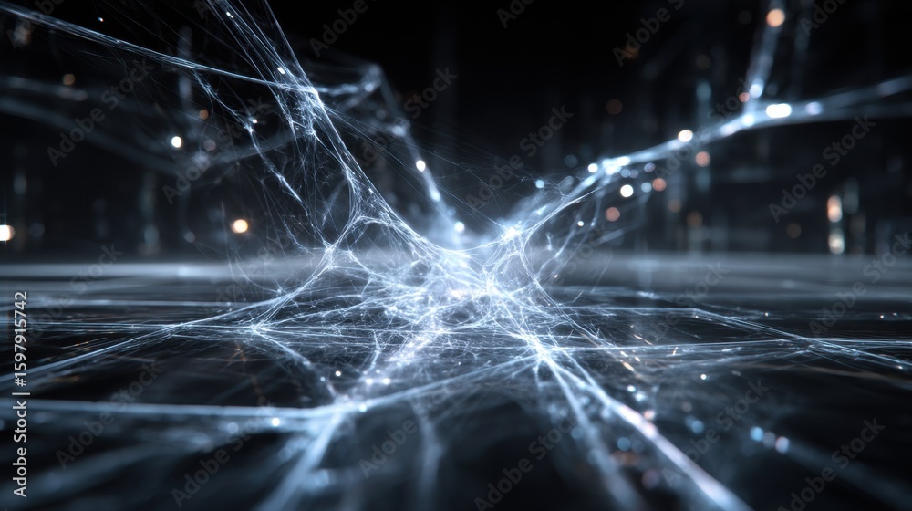 Fototapete complex network of interconnected lines and glowing nodes pulsates and shifts, creating a mesmerizin