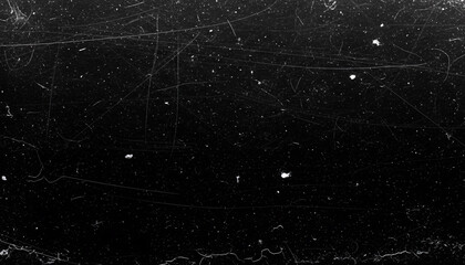 Black textured background with a mix of scratches and fine dust, offering a dramatic and realistic visual suitable for grunge or retro aesthetics.