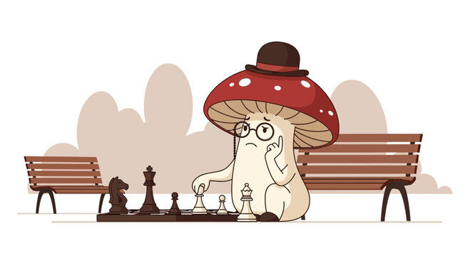 Amanita Plays Chess In The Park On A Cloudy Day Illustration
