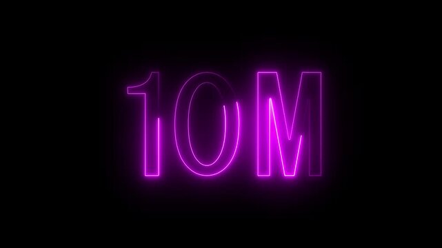 Neon 10M text glowing icon social media follow subscription and loke view celebration 10M text neon animation 