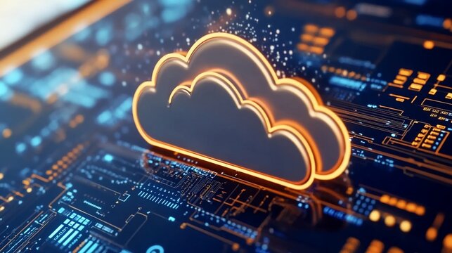 Cloud computing data management with secure digital banking technology illustration