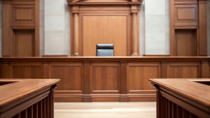 Empty Courtroom with Elegant Wooden Features and Formal Seating Arrangement for Legal Proceedings