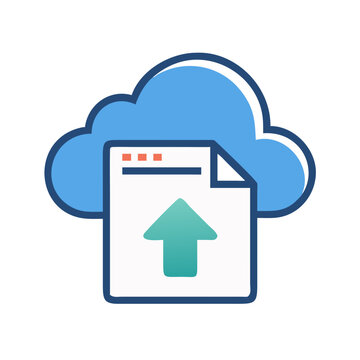 Cloud Upload Icon with Document and Arrow in Flat Design Style