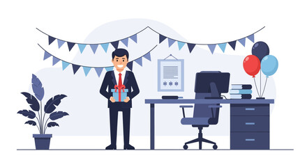 Fototapeta premium Celebrating Employee Achievements With Decorations And Gifts In The Workplace