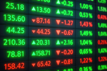 Glowing Green Red Stock Market Data Display financial data trading