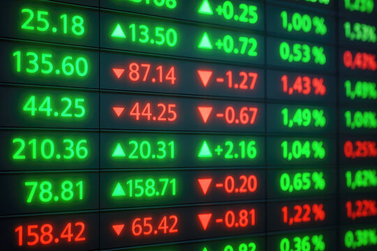 Glowing Green Red Stock Market Data Display financial data trading