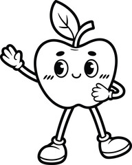 Cute Happy Apple Cartoon Character, Healthy Food Mascot, Playful Fruit Illustration, Educational Kids Graphic, Wholesome Nutrition Design, Cheerful Fresh Produce